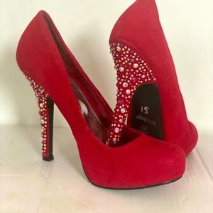 Red rhinestone heels